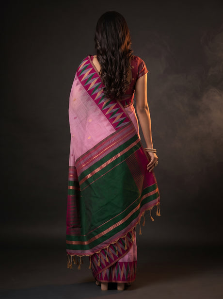 MIMOSA Pink Banarasi Cotton Saree — Saree shot pallu and body