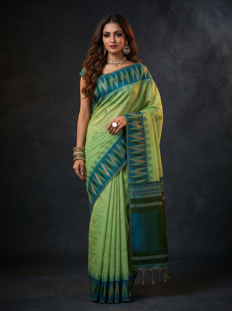 MIMOSA Rama Banarasi Cotton Saree — AI Model lifestyle pose