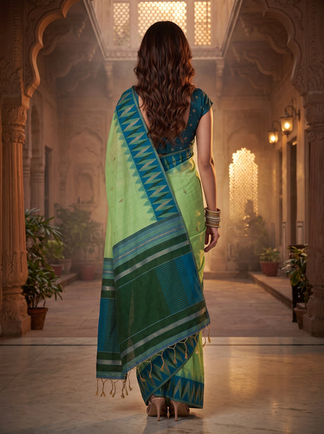 MIMOSA Rama Banarasi Cotton Saree — Saree shot pallu and body