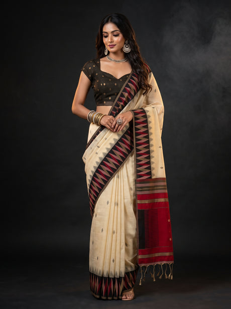 MIMOSA Tussar Banarasi Cotton Saree — AI Model lifestyle pose