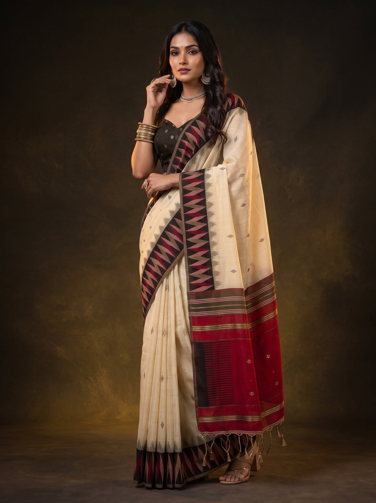 MIMOSA Tussar Banarasi Cotton Saree — pose 5 styling detail