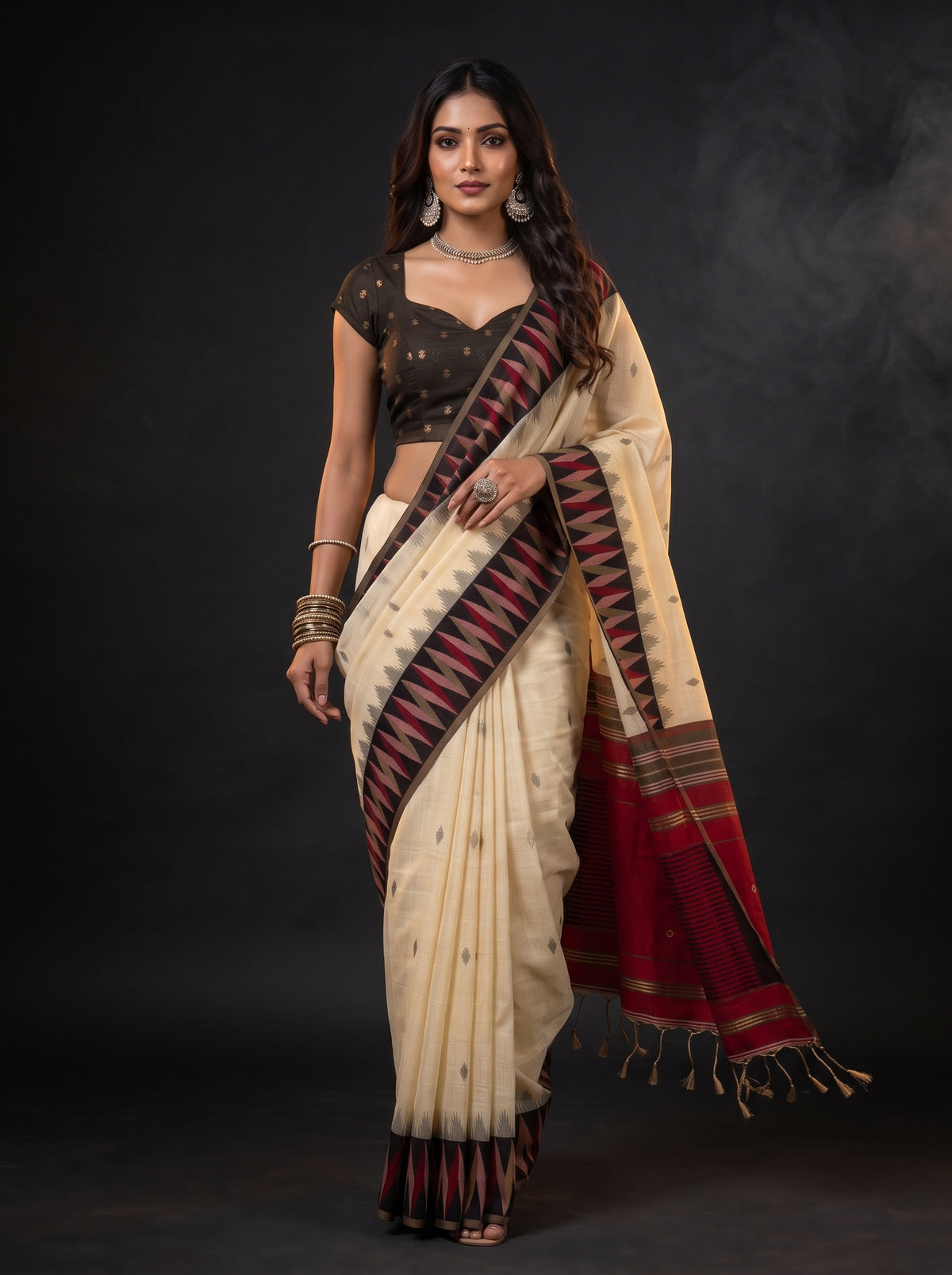 MIMOSA Tussar Banarasi Cotton Saree — pose 6 styling detail
