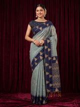 MIMOSA Grey Banarasi Cotton Saree — AI Model lifestyle pose