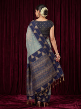 MIMOSA Grey Banarasi Cotton Saree — Pallu and body shot