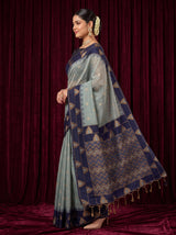 MIMOSA Grey Banarasi Saree — pose 3 styling detail