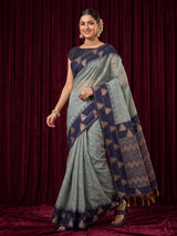 MIMOSA Grey Banarasi Saree — pose 6 styling detail