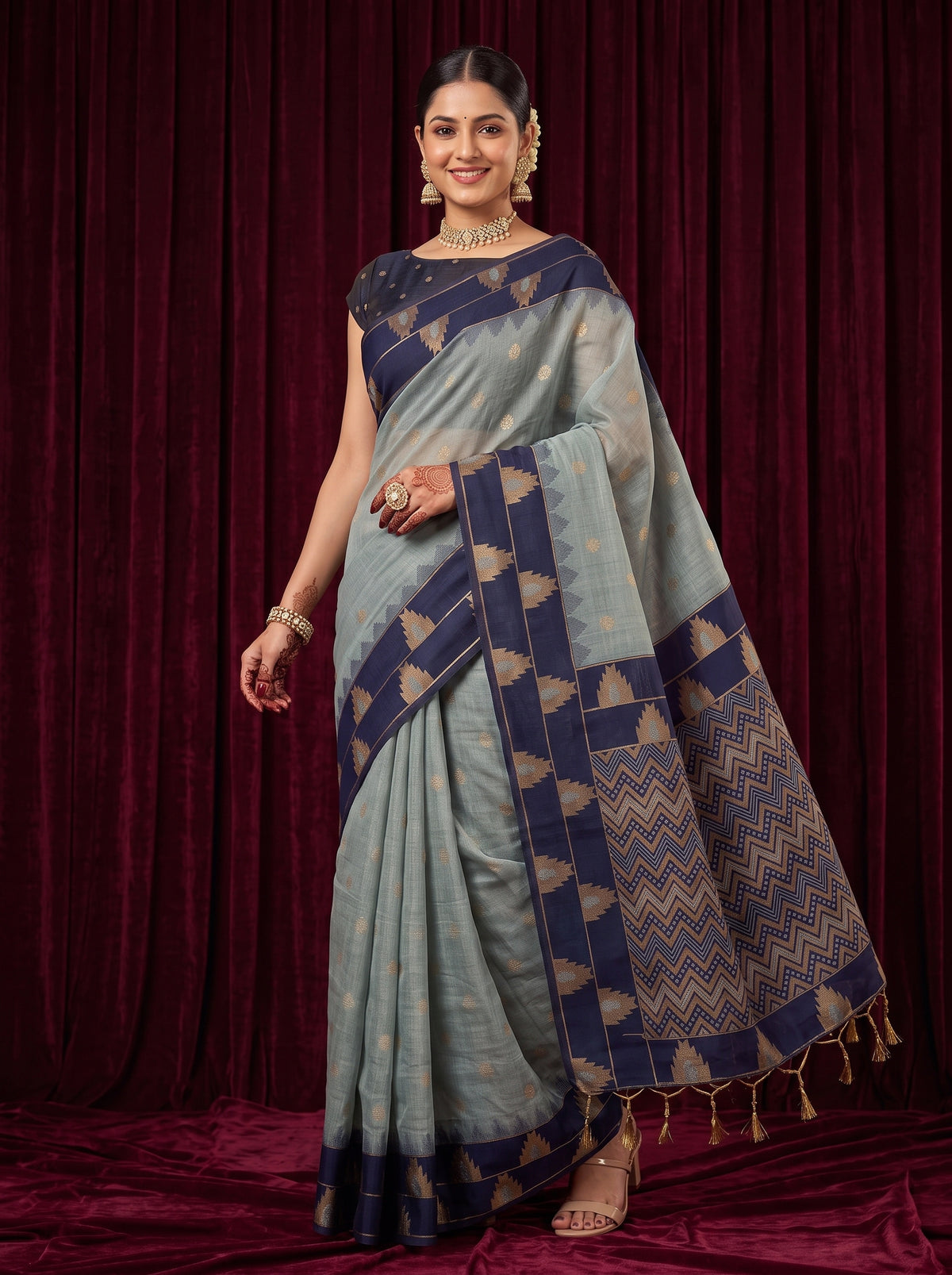 MIMOSA Grey Banarasi Saree — pose 9 styling detail