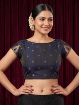 MIMOSA Grey Banarasi Saree — blouse close-up