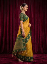 MIMOSA Mustard Banarasi Saree — pose 3 styling detail