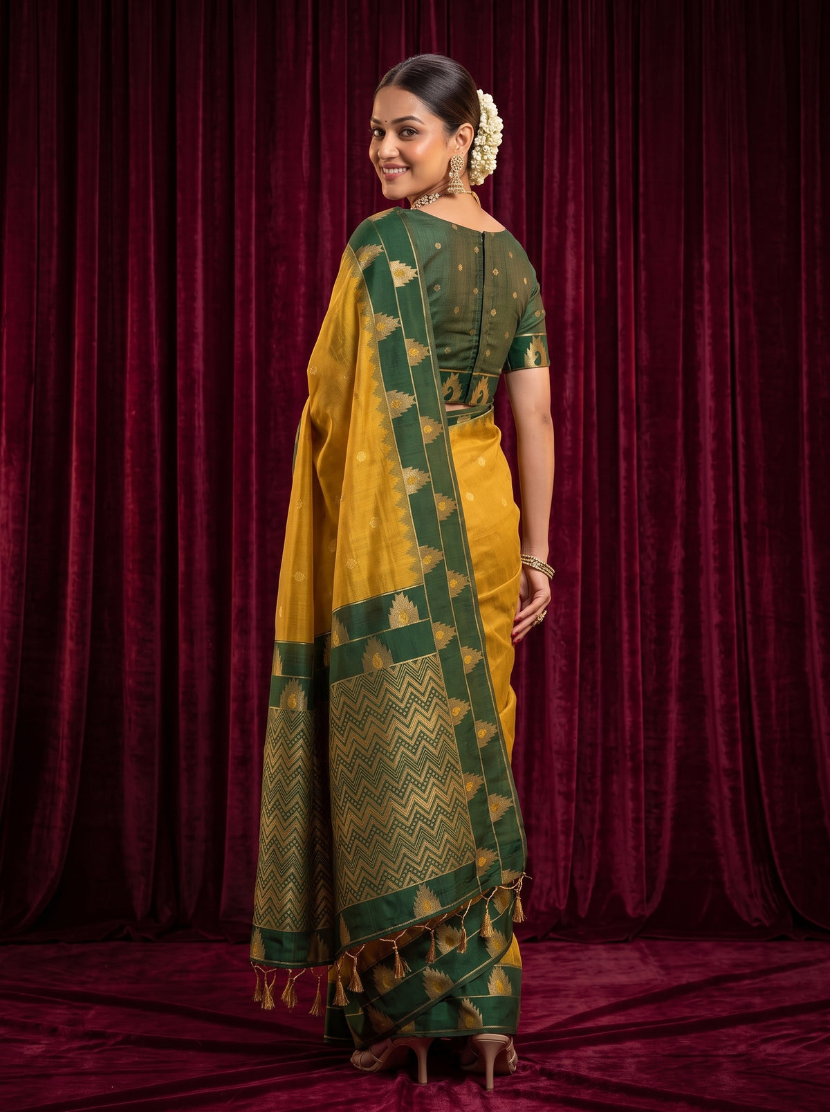 MIMOSA Mustard Banarasi Saree — pose 7 styling detail