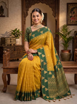 MIMOSA Mustard Banarasi Saree — pose 8 styling detail