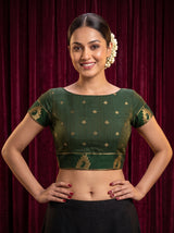 MIMOSA Mustard Banarasi Saree — blouse close-up