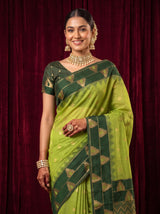 MIMOSA Parrot Green Banarasi Saree — pose 10 styling detail