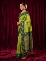 MIMOSA Parrot Green Banarasi Saree — pose 3 styling detail