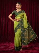 MIMOSA Parrot Green Banarasi Saree — pose 4 styling detail