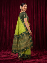 MIMOSA Parrot Green Banarasi Saree — pose 5 styling detail