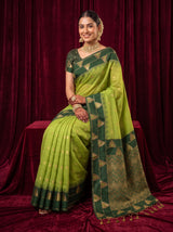 MIMOSA Parrot Green Banarasi Saree — pose 8 styling detail