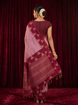MIMOSA Pink Banarasi Cotton Saree — Pallu and body shot