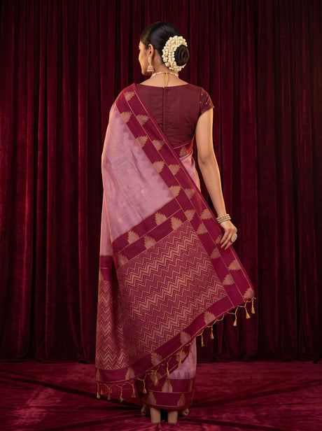 MIMOSA Pink Banarasi Cotton Saree — Pallu and body shot