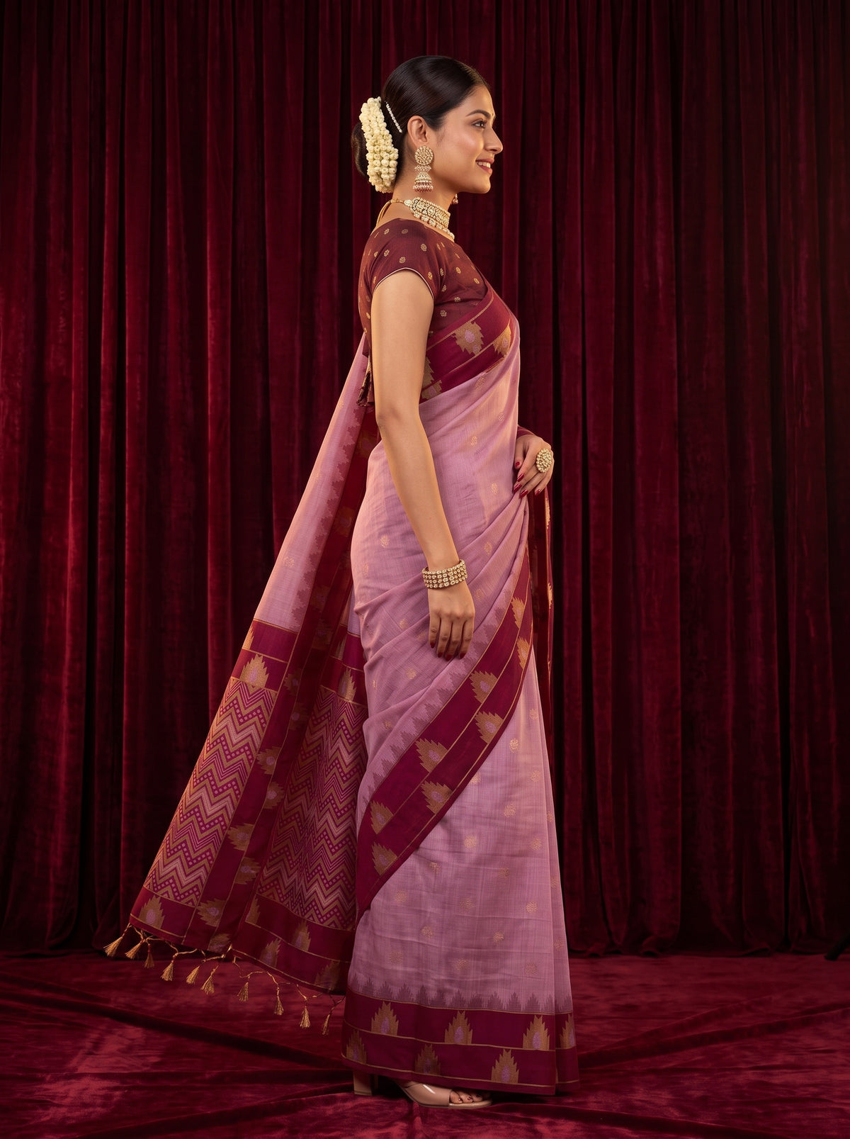 MIMOSA Pink Banarasi Saree — pose 3 styling detail