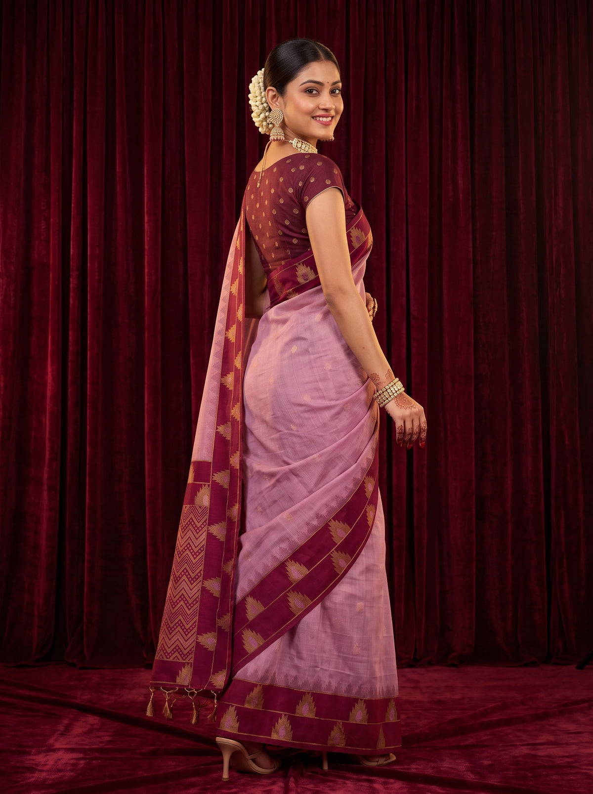 MIMOSA Pink Banarasi Saree — pose 5 styling detail