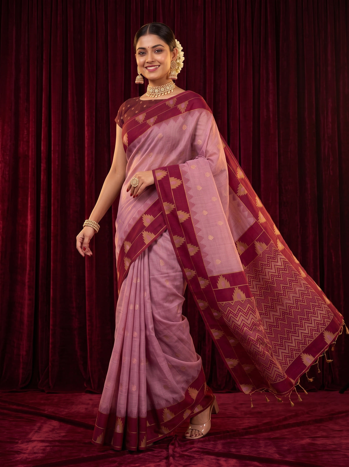 MIMOSA Pink Banarasi Saree — pose 6 styling detail