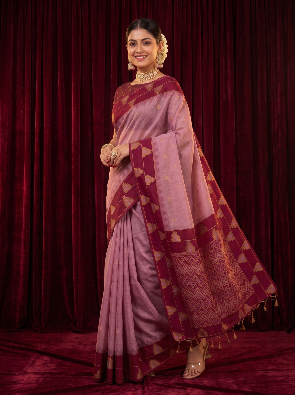 MIMOSA Pink Banarasi Saree — pose 9 styling detail
