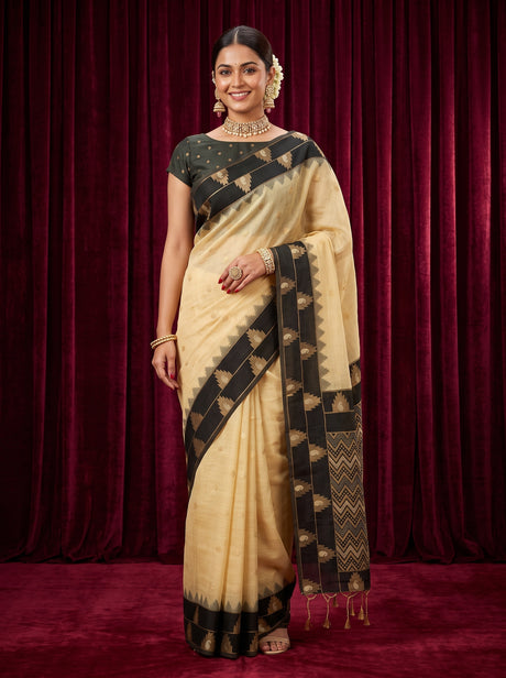 MIMOSA Tussar Banarasi Cotton Saree — AI Model lifestyle pose
