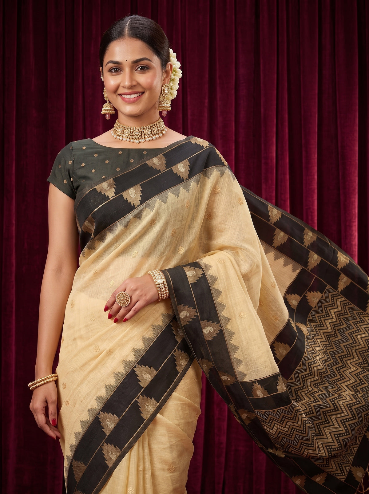 MIMOSA Tussar Banarasi Saree — pose 10 styling detail