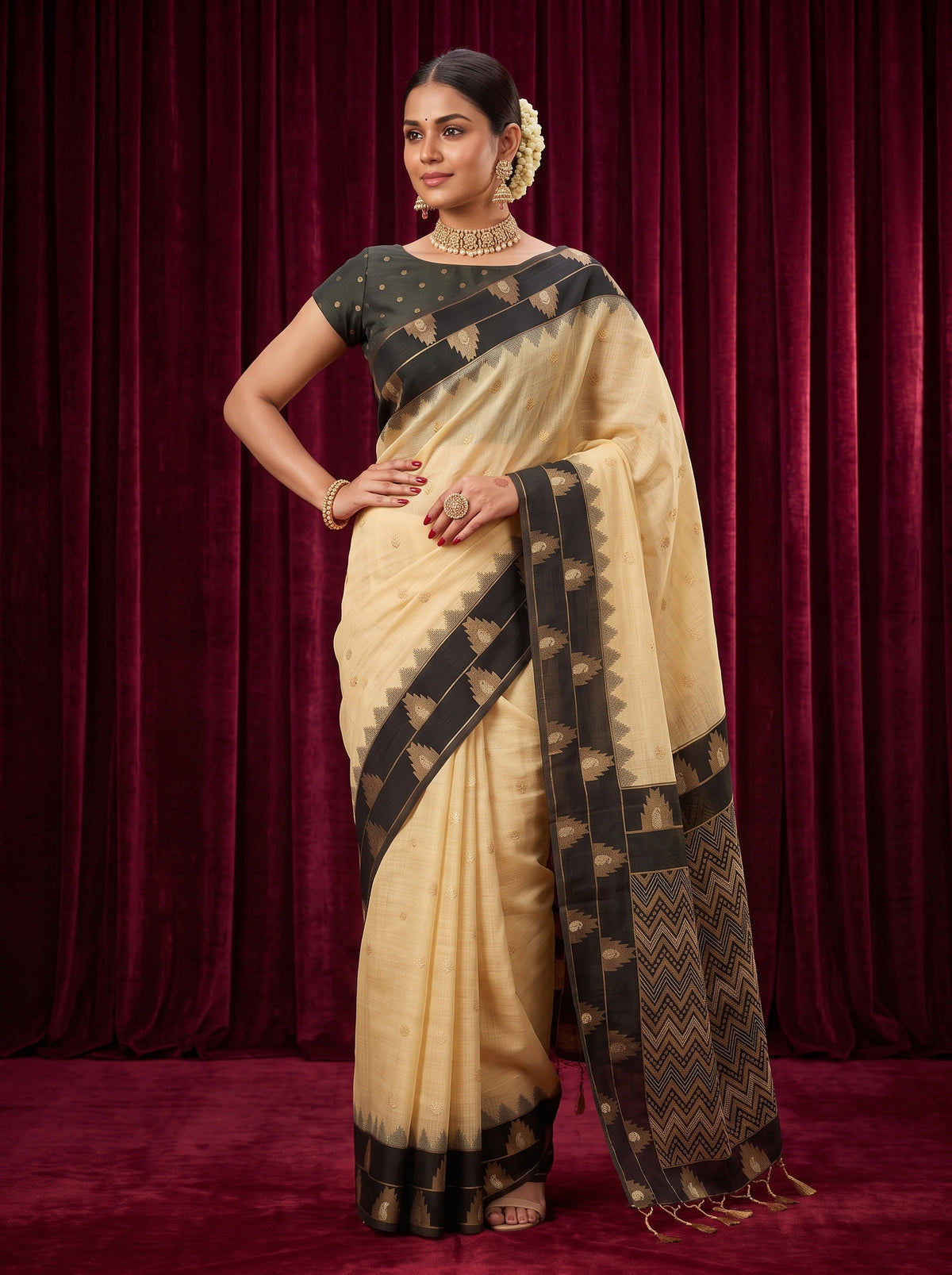 MIMOSA Tussar Banarasi Saree — pose 4 styling detail