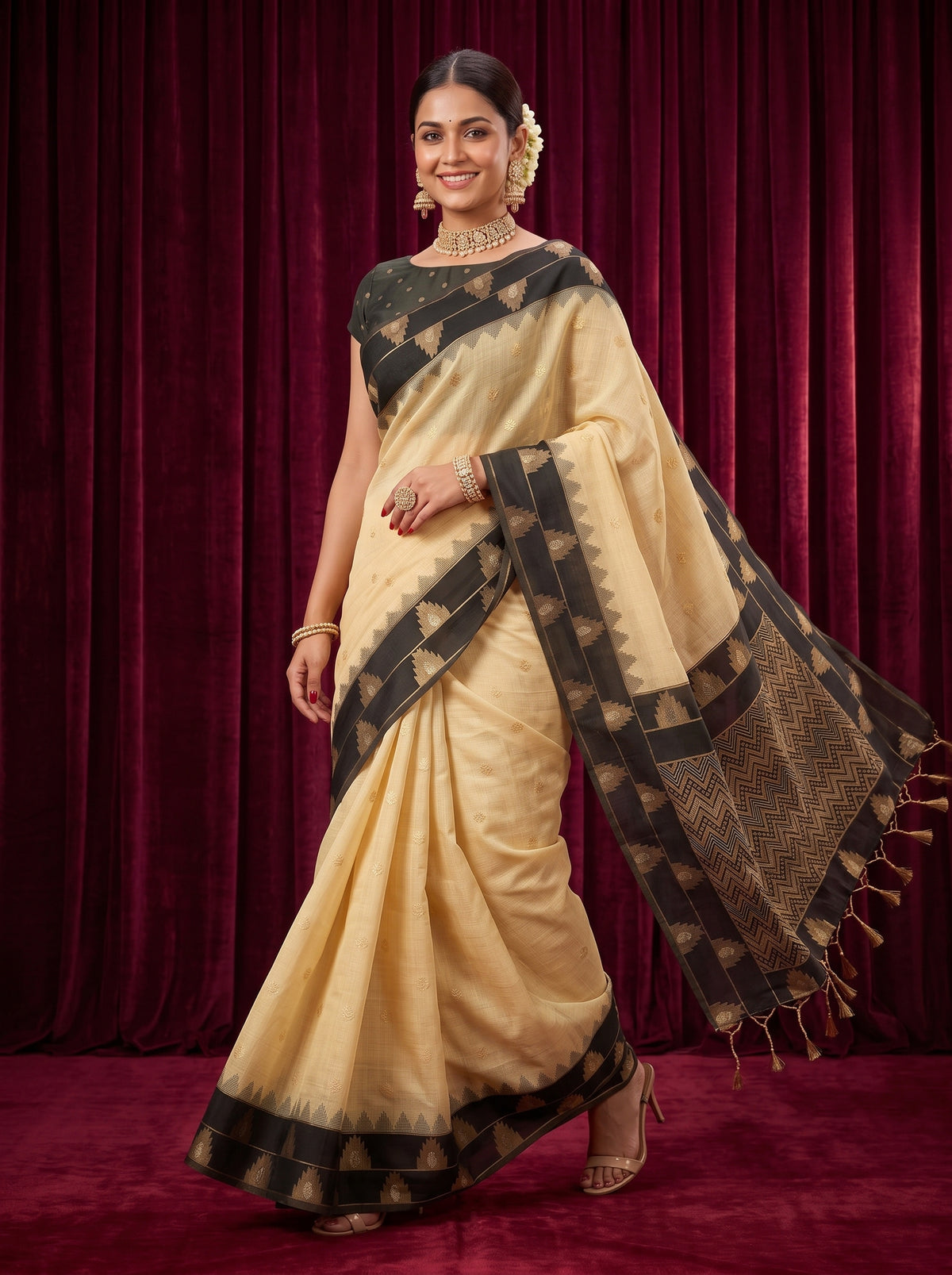 MIMOSA Tussar Banarasi Saree — pose 6 styling detail