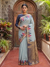 MIMOSA Grey Banarasi Saree — pose 10 styling detail