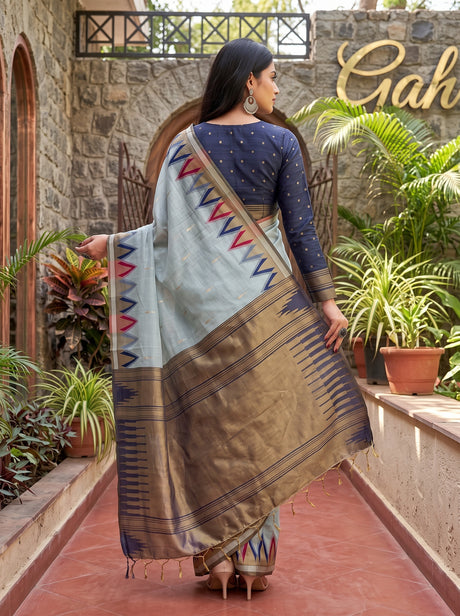 MIMOSA Grey Banarasi Saree — pose 2 styling detail