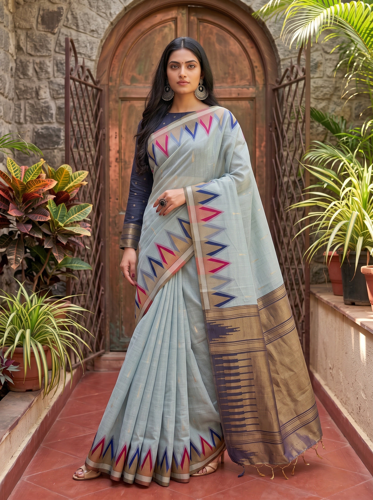 MIMOSA Grey Banarasi Saree — pose 5 styling detail