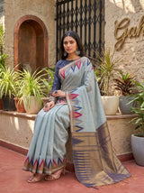 MIMOSA Grey Banarasi Saree — pose 8 styling detail