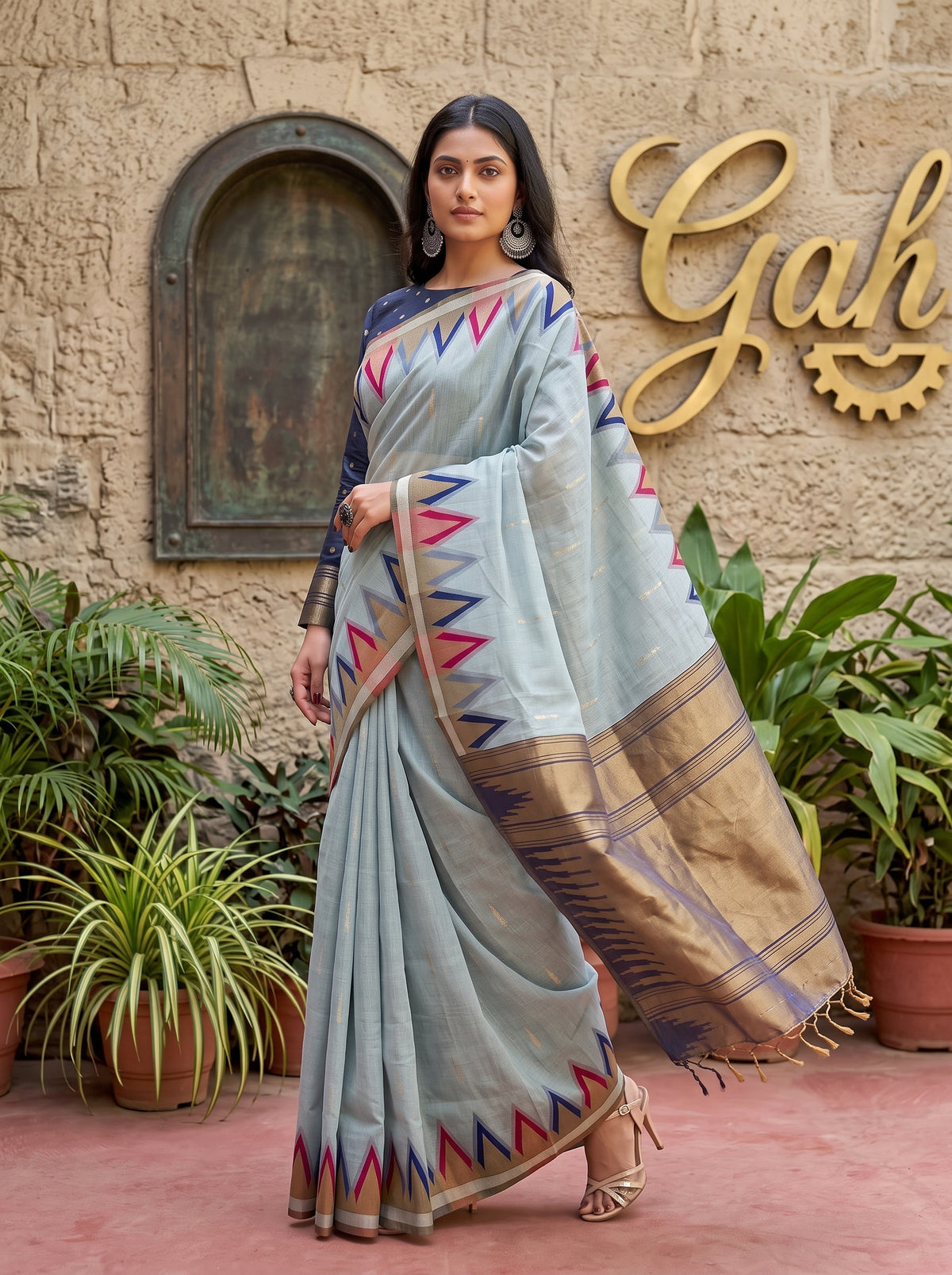 MIMOSA Grey Banarasi Saree — pose 9 styling detail