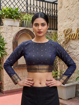 MIMOSA Grey Banarasi Saree — blouse close-up