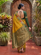 MIMOSA Mustard Banarasi Saree — pose 2 styling detail