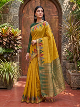 MIMOSA Mustard Banarasi Saree — pose 5 styling detail
