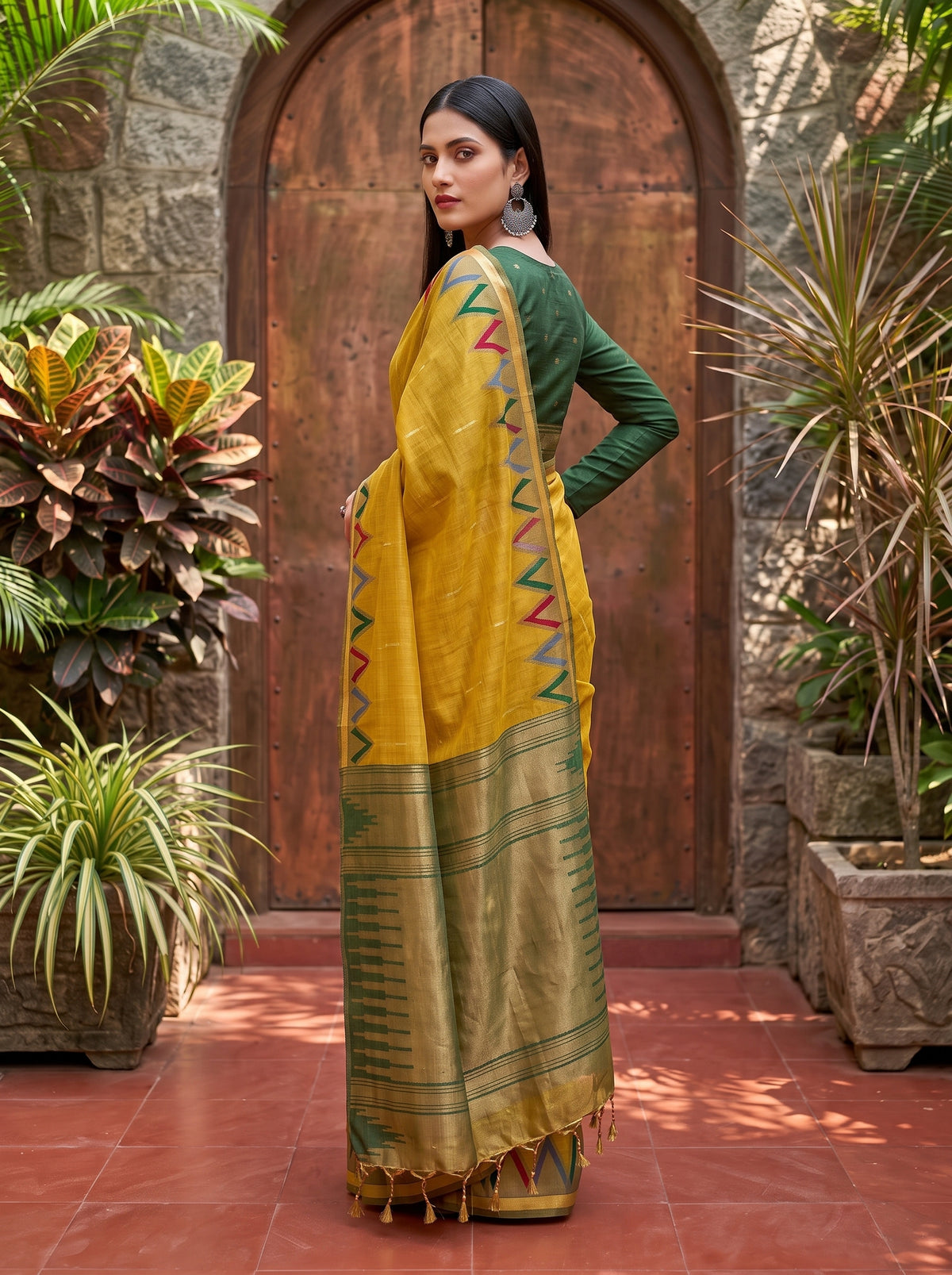MIMOSA Mustard Banarasi Saree — pose 7 styling detail