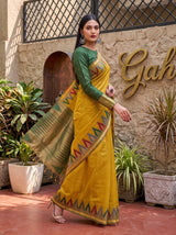 MIMOSA Mustard Banarasi Saree — pose 9 styling detail