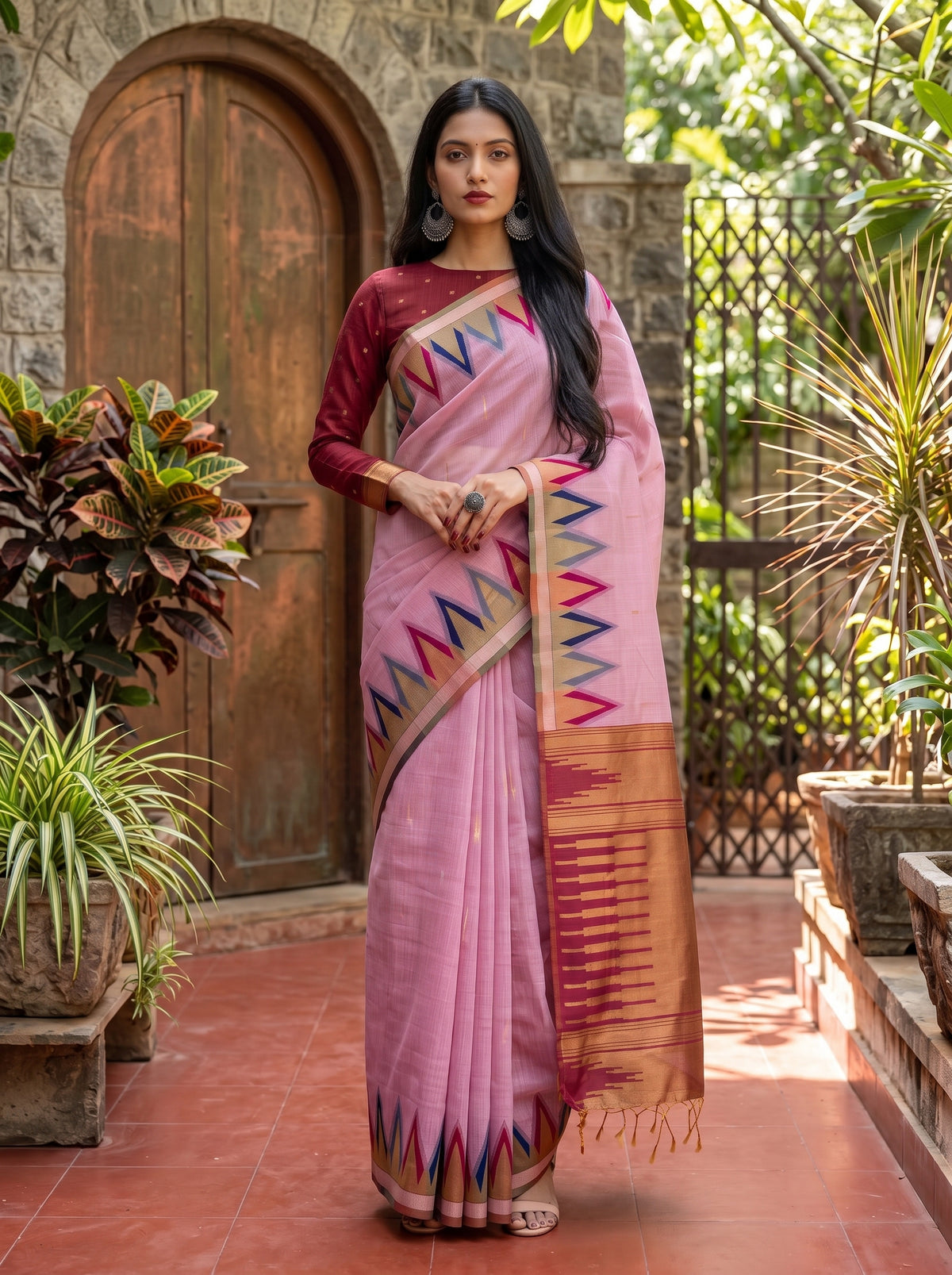 MIMOSA Pink Banarasi Saree — pose 10 styling detail