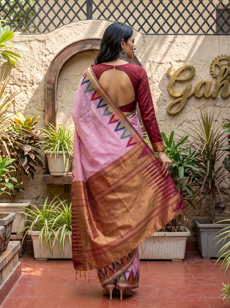 MIMOSA Pink Banarasi Saree — pose 2 styling detail
