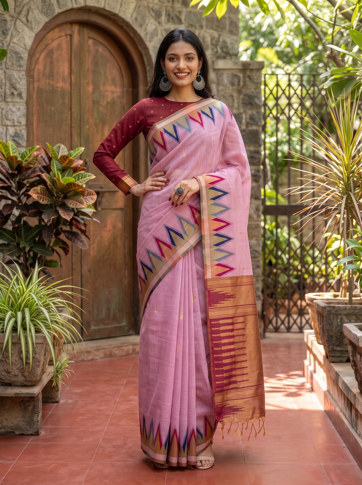 MIMOSA Pink Banarasi Saree — pose 4 styling detail