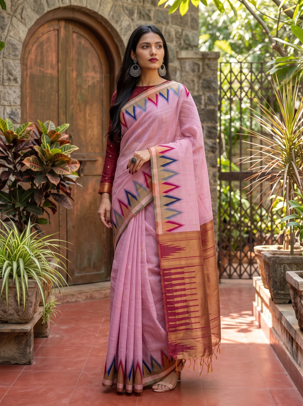 MIMOSA Pink Banarasi Saree — pose 5 styling detail