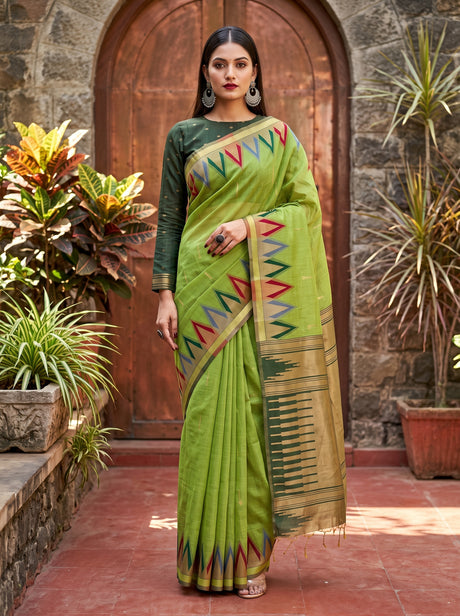MIMOSA Pista Banarasi Saree — front view on mannequin
