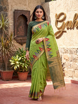 MIMOSA Pista Banarasi Saree — pose 6 styling detail
