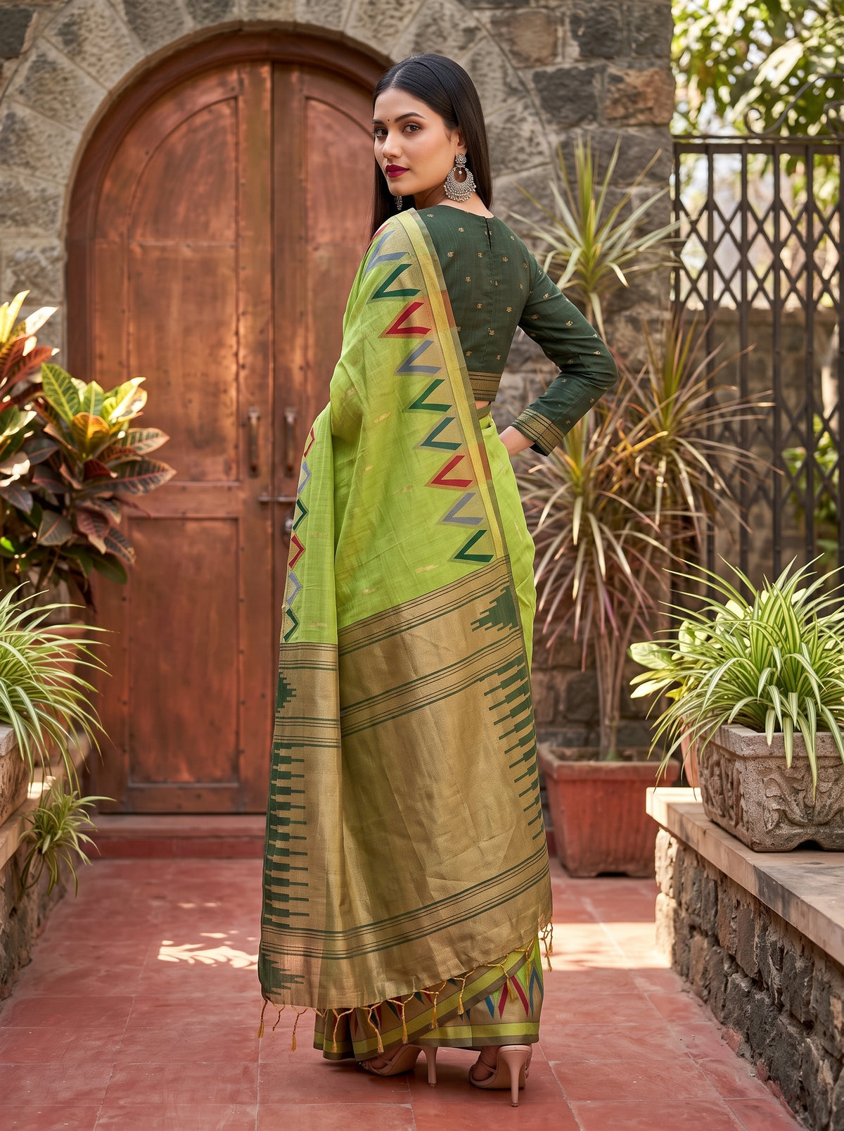 MIMOSA Pista Banarasi Saree — pose 7 styling detail