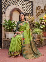 MIMOSA Pista Banarasi Saree — pose 8 styling detail