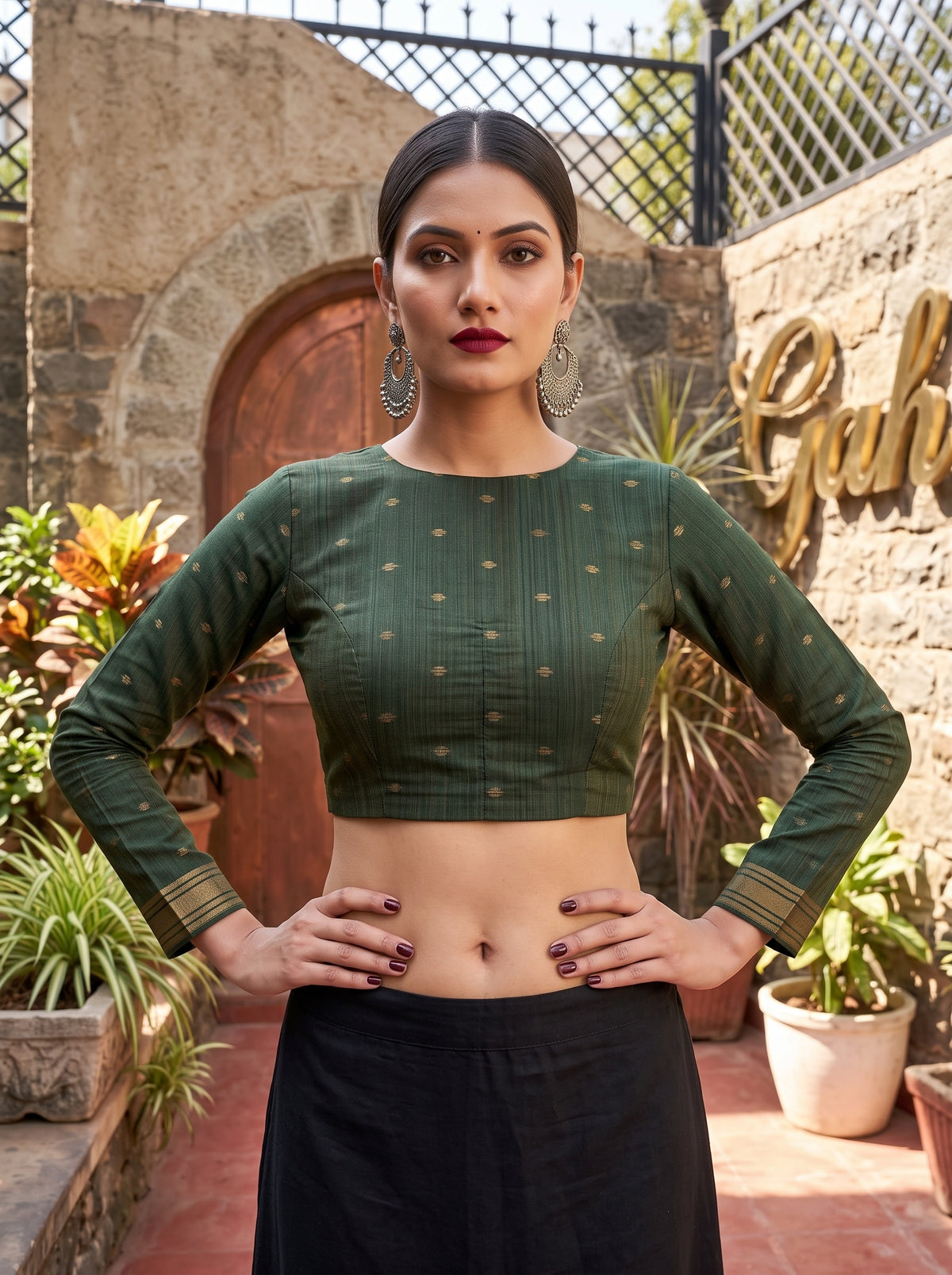 MIMOSA Pista Banarasi Saree — blouse close-up